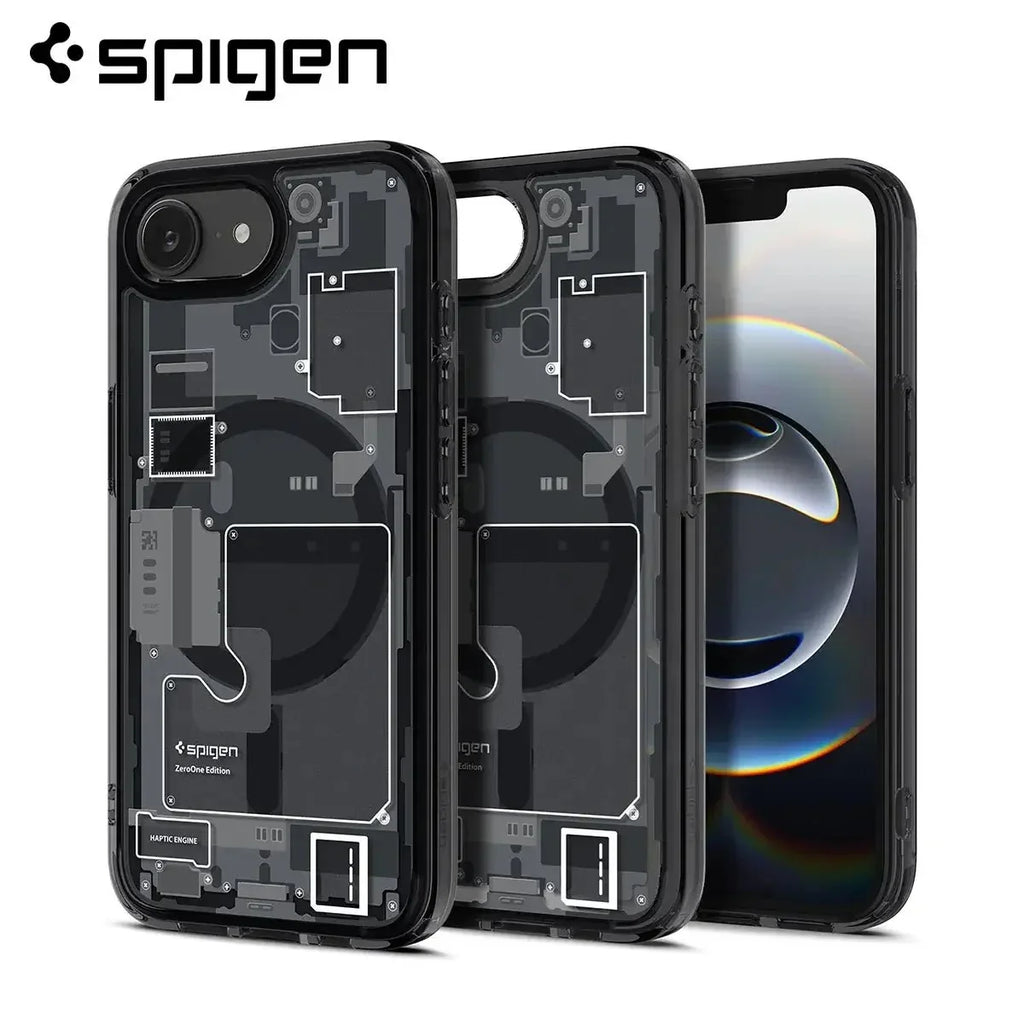 Spigen Ultra Hybrid MagFit Zero One MagSafe Case for iPhone 16e (2025) – Futuristic Transparent Tech Design