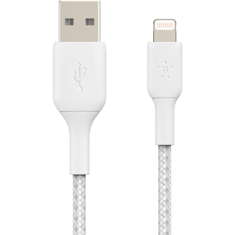 Belkin Braided Lightning to USB-A Cable (2m / 6.6ft, White) - CAA002bt2MWH