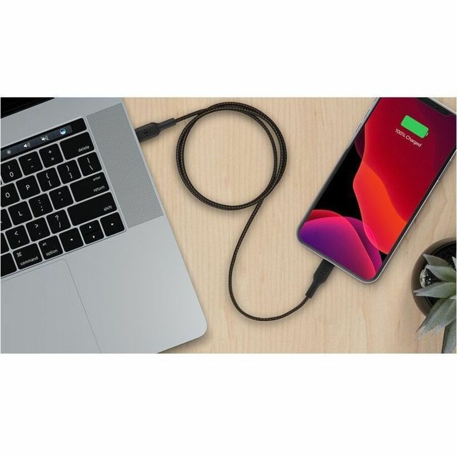 Belkin 30W USB-C to Lightning Cable - Nylon, Braided - M/M - 2m/6.6ft - Black - CAA004BT2MBK