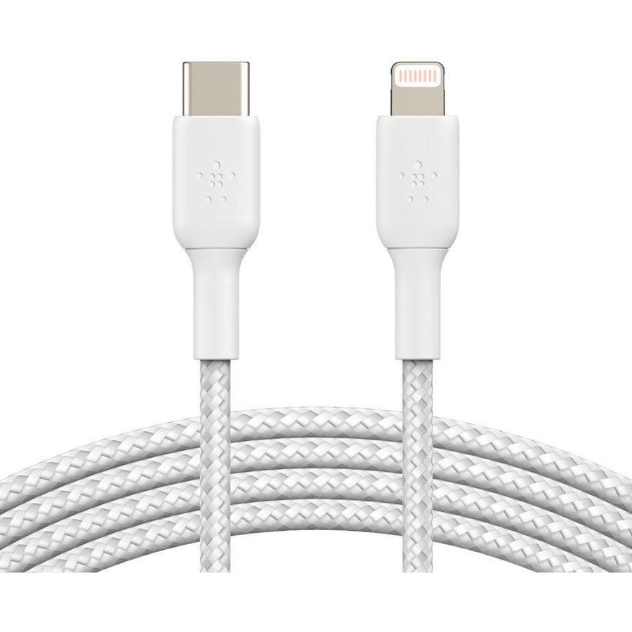 Belkin Braided USB-C to Lightning Cable (2m / 6.6ft, White) - CAA004BT2MWH
