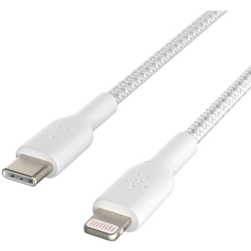 Belkin Braided USB-C to Lightning Cable (2m / 6.6ft, White) - CAA004BT2MWH