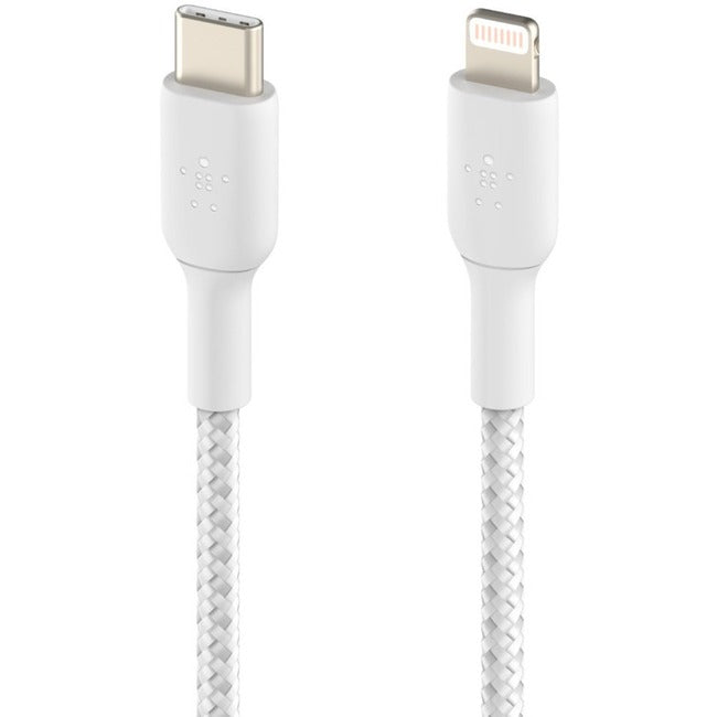 Belkin Braided USB-C to Lightning Cable (2m / 6.6ft, White) - CAA004BT2MWH