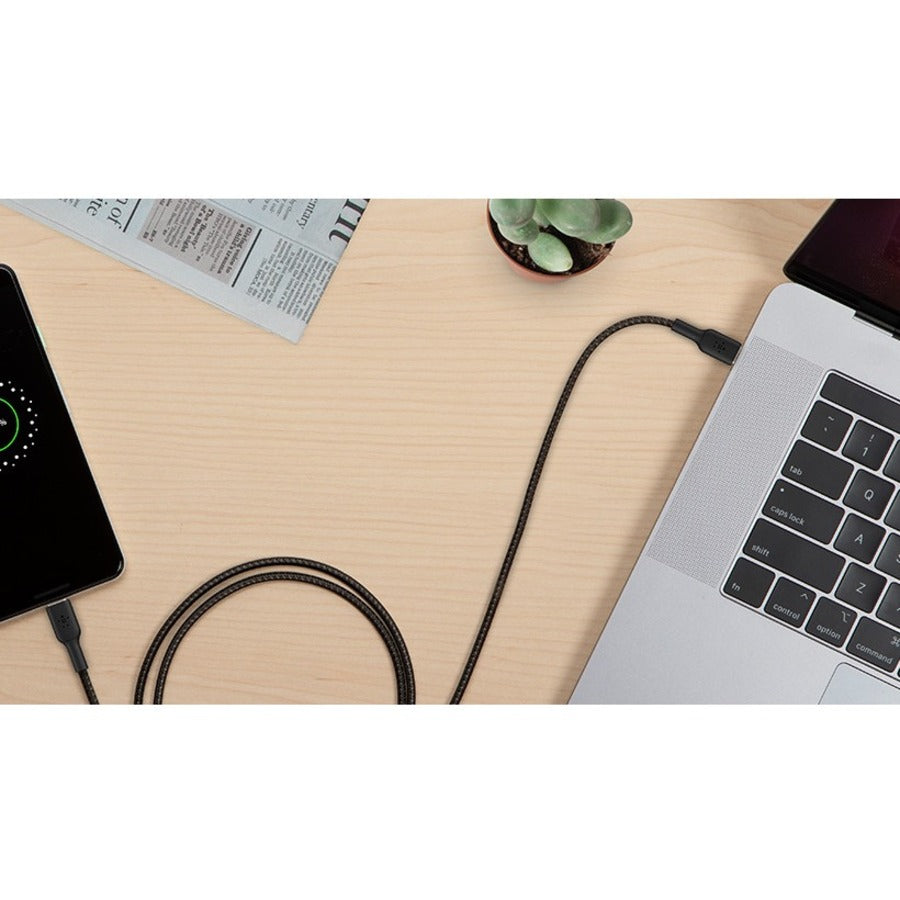 Belkin 60W USB-C to USB-C Cable - 480 Mbps - Nylon, Braided - M/M - 2m/6.6ft - Black - CAB004BT2MBK