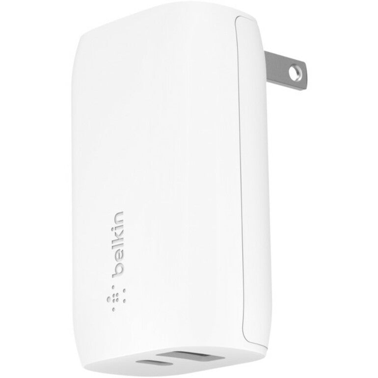 Belkin 37W Portable Dual Port USB-C Wall Charger - 1xUSB-A (12W), 1xUSB-C (30W) - Fast Charging - Power Adapter - White - WCB007dqWH