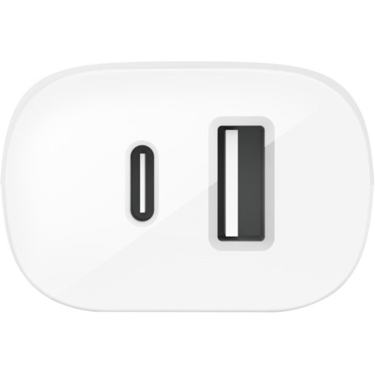 Belkin 37W Portable Dual Port USB-C Wall Charger - 1xUSB-A (12W), 1xUSB-C (30W) - Fast Charging - Power Adapter - White - WCB007dqWH
