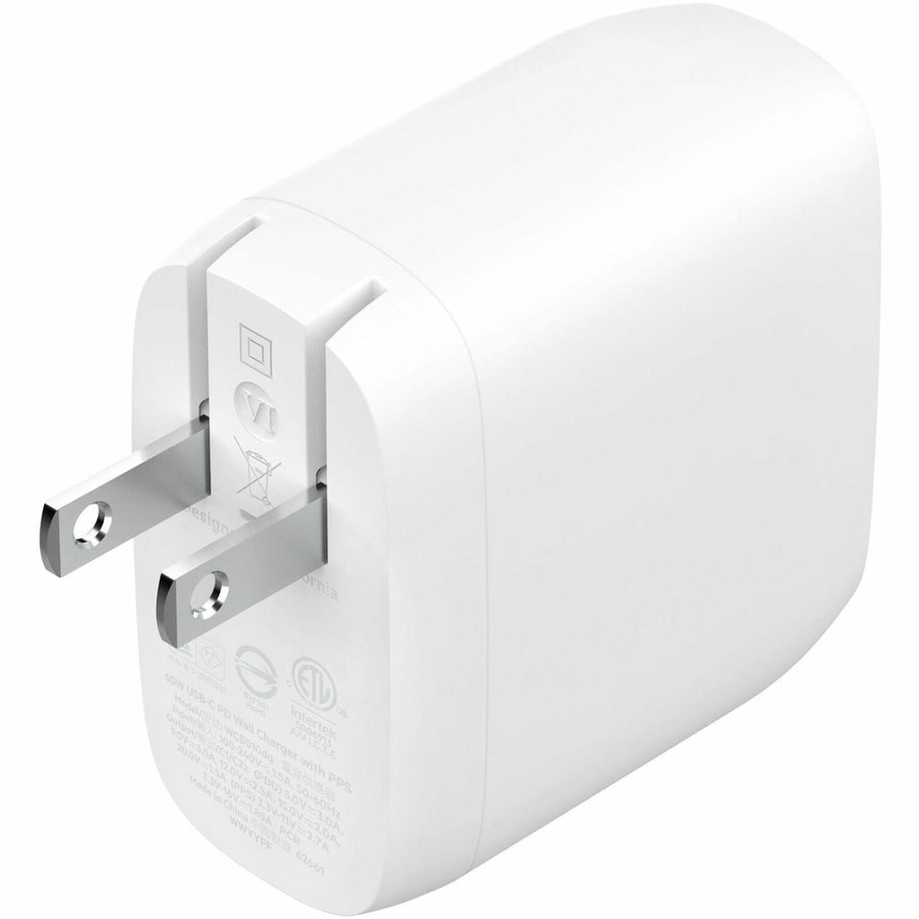Belkin Dual USB-C Wall Charger w/PPS 60W for Apple iPhone, Galaxy, Google - Compatible w/USB-C to Lightning & USB-C - WCB010dqWH