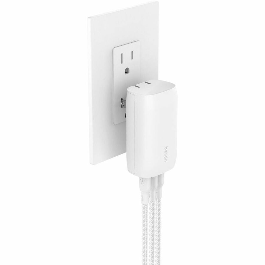 Belkin 67W Portable 3-Port USB-C Wall Charger - 3xUSB-C (67W Total) - Fast Charging - Power Adapter - White - WCC002DQWH