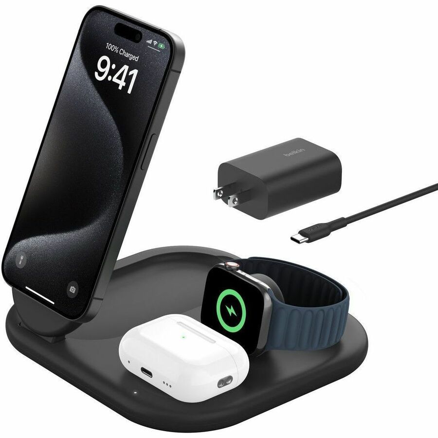 Belkin BoostCharge 3-in-1 Magnetic Foldable Wireless Charger with Qi2 15W - WIZ029ttBK