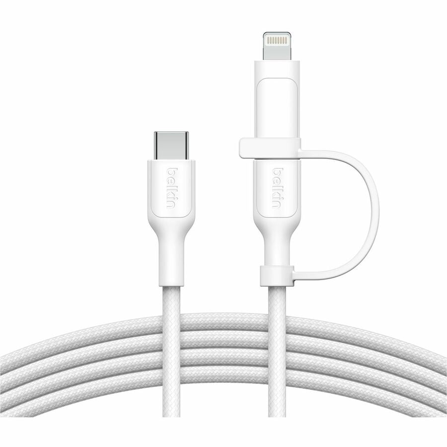 Belkin 60W 2-in-1 USB-C to USB-C and Lightning Cable - 480 Mbps - Braided - M/M - 5ft/1.5m - White - CAC003fq1.5MWH