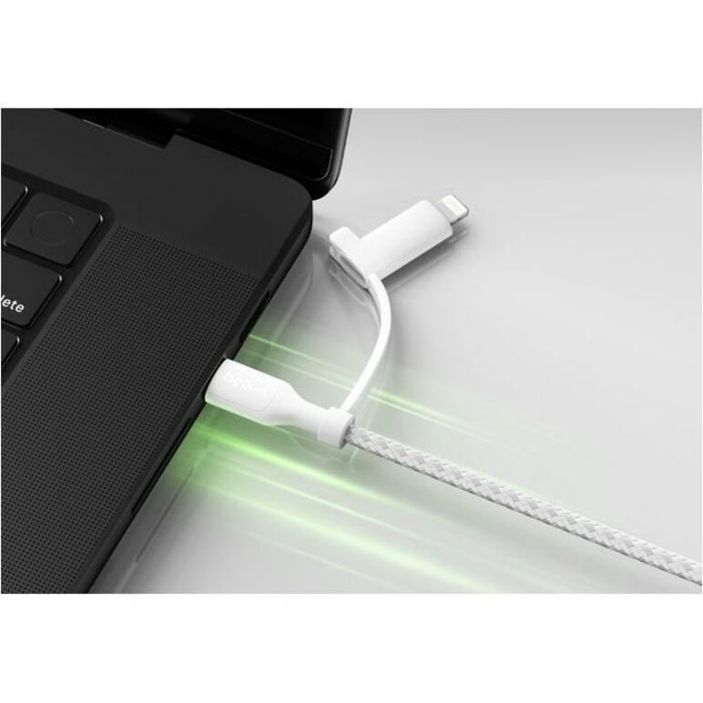 Belkin 60W 2-in-1 USB-C to USB-C and Lightning Cable - 480 Mbps - Braided - M/M - 5ft/1.5m - White - CAC003fq1.5MWH