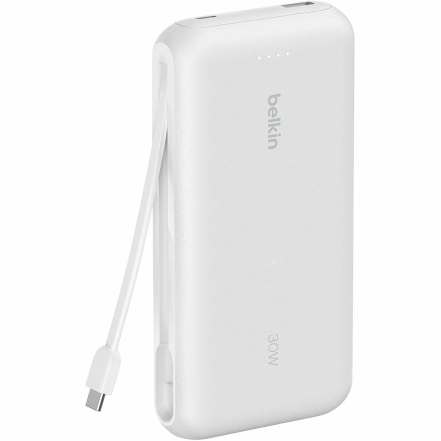 Belkin 30W 2-port Power Bank w/ Integrated USB-C Cable - 20K mAh - 1xUSB-A, 1xUSB-C - Portable Charger - White - BPB024fqWH