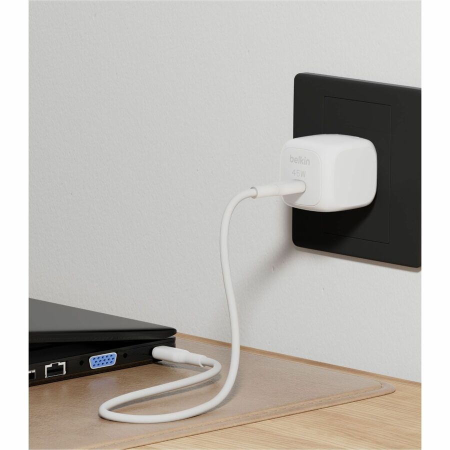 Belkin 45W Portable USB-C Wall Charger - 1xUSB-C (45W) - Fast Charge - Power Adapter - White - WCA013dqWH