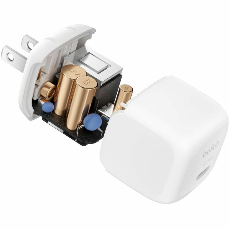 Belkin 45W Portable Cubic USB-C Wall Charger w/ USB-C Cable - 1xUSB-C - Foldable Prongs - Fast Charge - Power Adapter - White - WCA013dq1MWH-B6