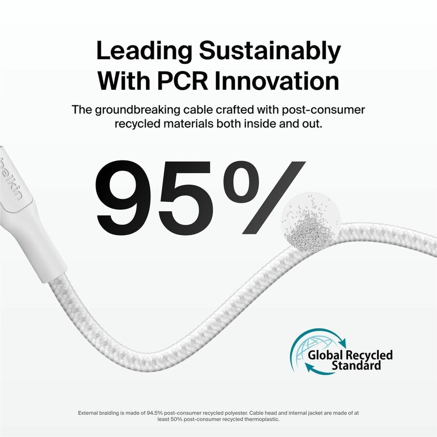 Belkin BoostCharge Pro USB-C Braided Cable with Lightning Connector, 6.6ft/2m, White - CAA022fq2MWH