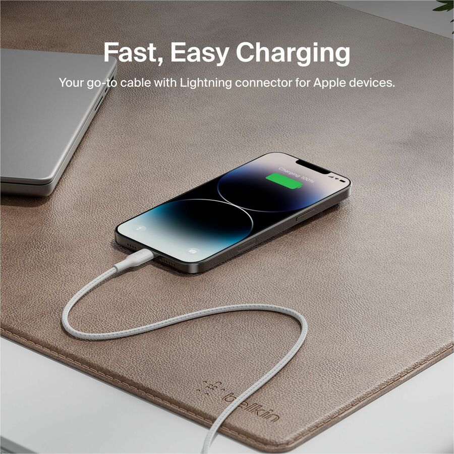 Belkin BoostCharge Pro USB-C Braided Cable with Lightning Connector, 6.6ft/2m, White - CAA022fq2MWH