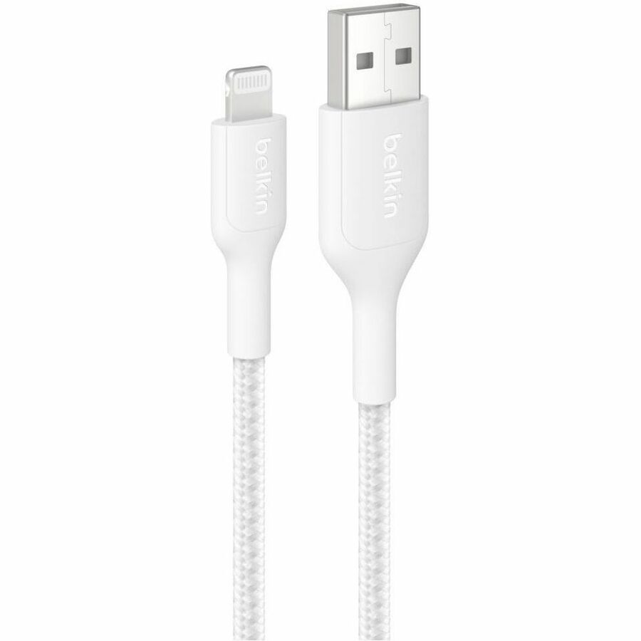 Belkin Braided USB-A Cable With Lightning Connector, 3.3ft/1m, White - CAA020fq1MWH