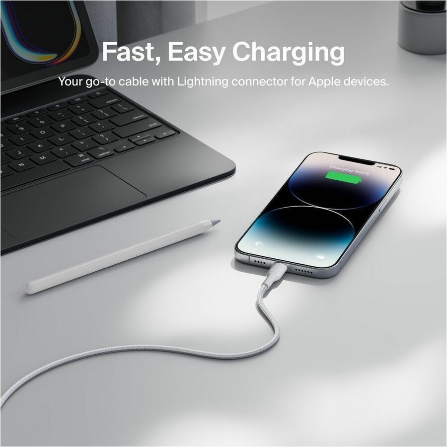 Belkin Braided USB-A Cable With Lightning Connector, 3.3ft/1m, White - CAA020fq1MWH