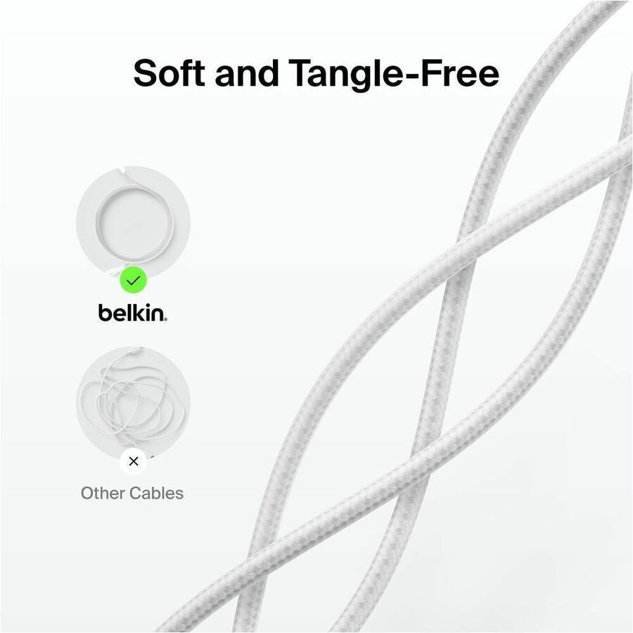 Belkin Braided USB-A Cable With Lightning Connector, 3.3ft/1m, White - CAA020fq1MWH