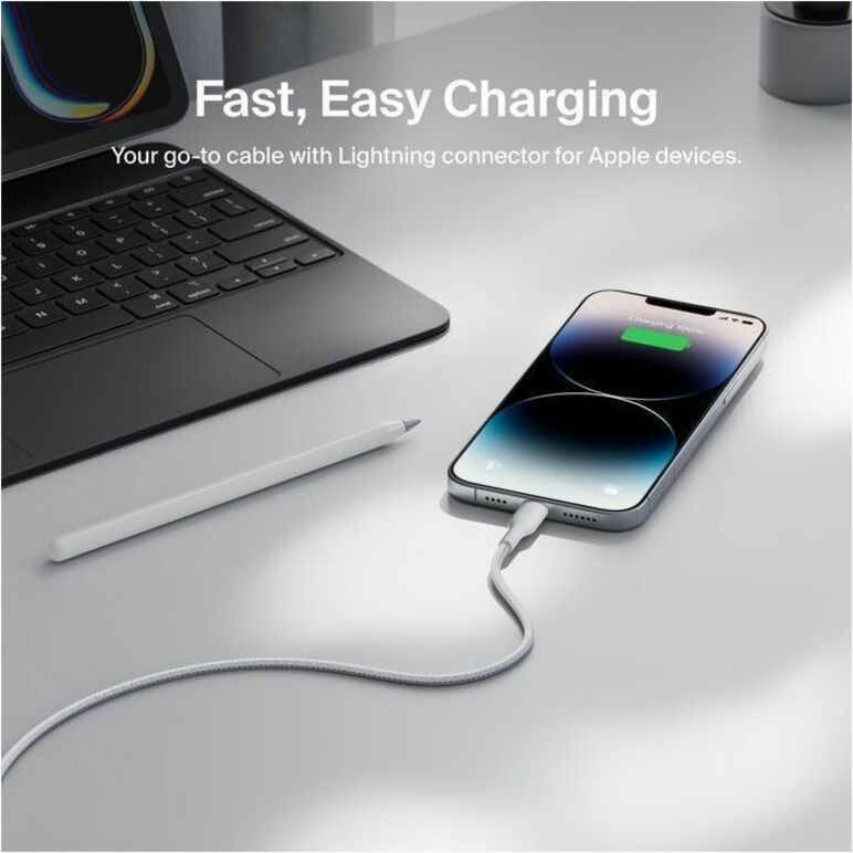 Belkin Braided USB-A Cable with Lightning Connector, 6.6ft/2m, White - CAA020fq2MWH