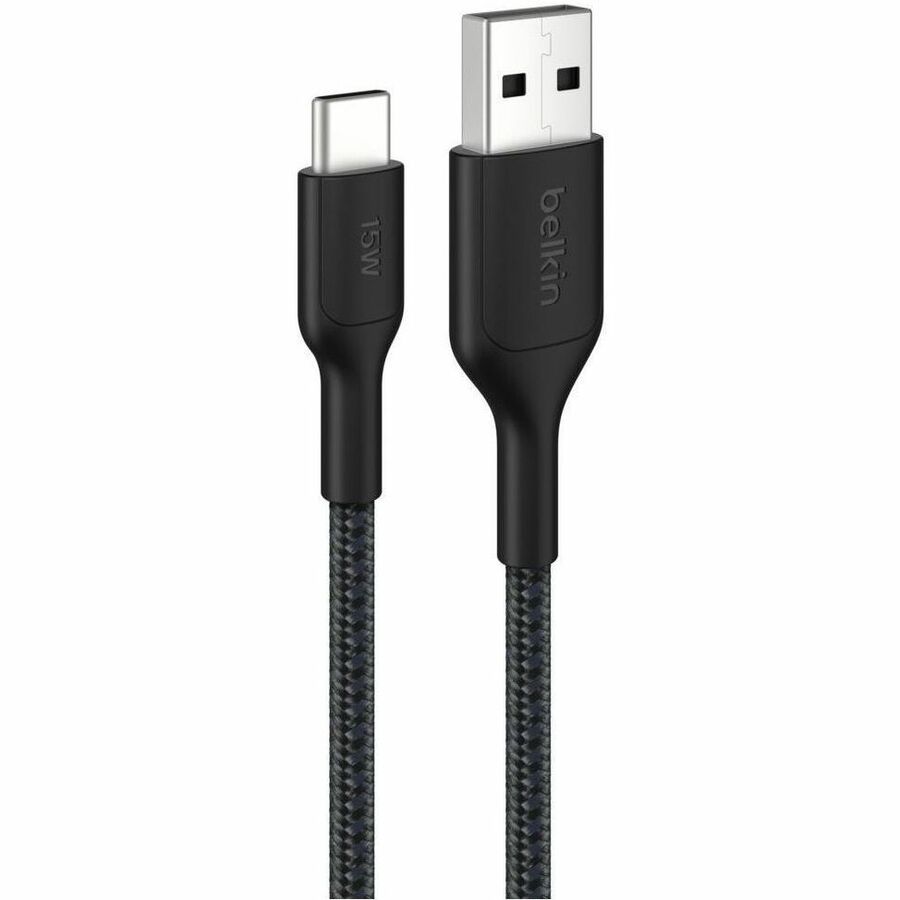 Belkin Braided USB-A to USB-C Cable 15W, 6.6ft/2m, Black - CAB022fq2MBK