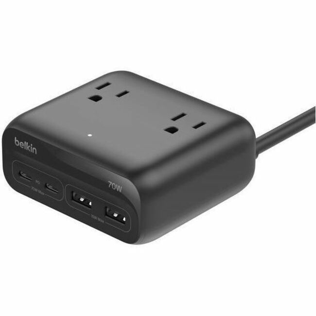Belkin 3-Outlet Charging Station w/ 2x USB-A & 2x USB-C Ports 70W - 5ft/1.5m Cord - Straight Plug - Black - SRZ001tt5