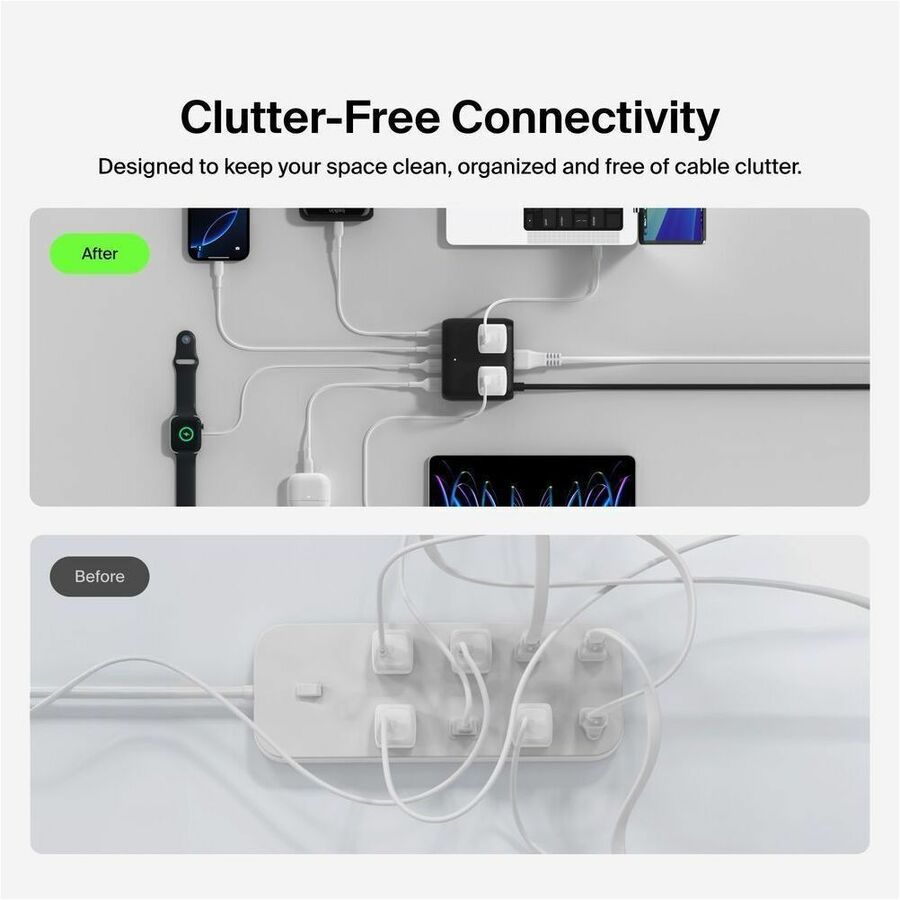 Belkin 3-Outlet Charging Station w/ 2x USB-A & 2x USB-C Ports 70W - 5ft/1.5m Cord - Straight Plug - Black - SRZ001tt5