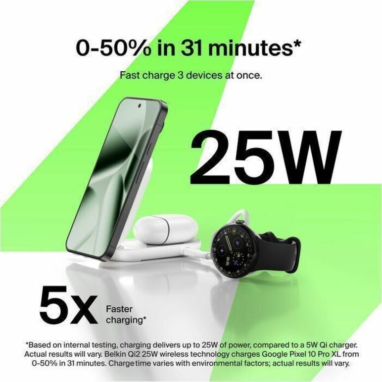 Belkin 25W 2-in-1 Wireless Foldable Magnetic Qi2 Charging Pad for Smartphones & Airpods