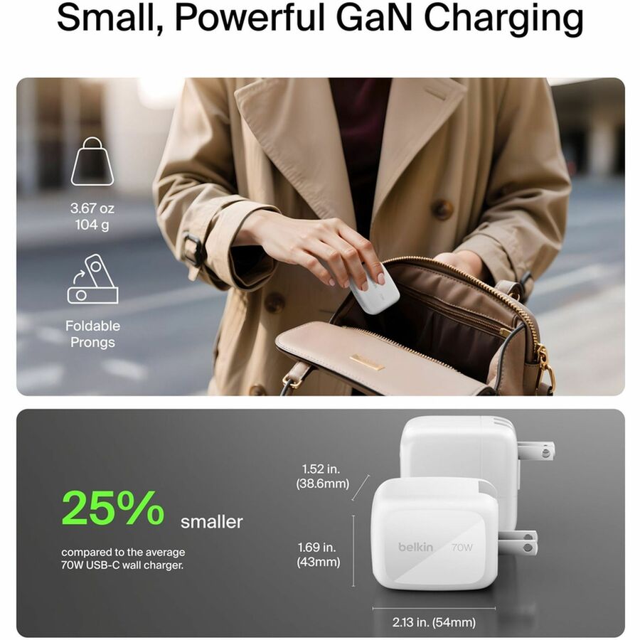 Belkin BoostCharge Pro 3-Port GaN Wall Charger 70W - WCH018dqWH