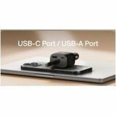 Belkin 75W Dual Port USB Car Charger - 1xUSB-A, 1xUSB-C w/ Retractable USB-C Cable - Black - CCC001fqBK