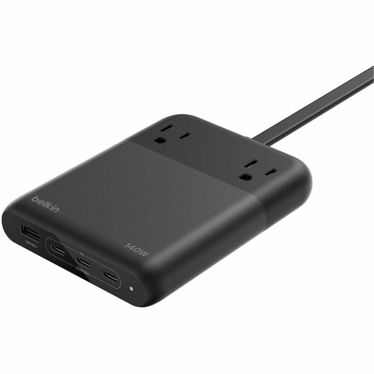 Belkin 2-Outlet Charging Station w/ 1x USB-A & 3x USB-C Ports 140W - 5ft/1.5m Cord - Straight Plug - Black - SRZ003tt5