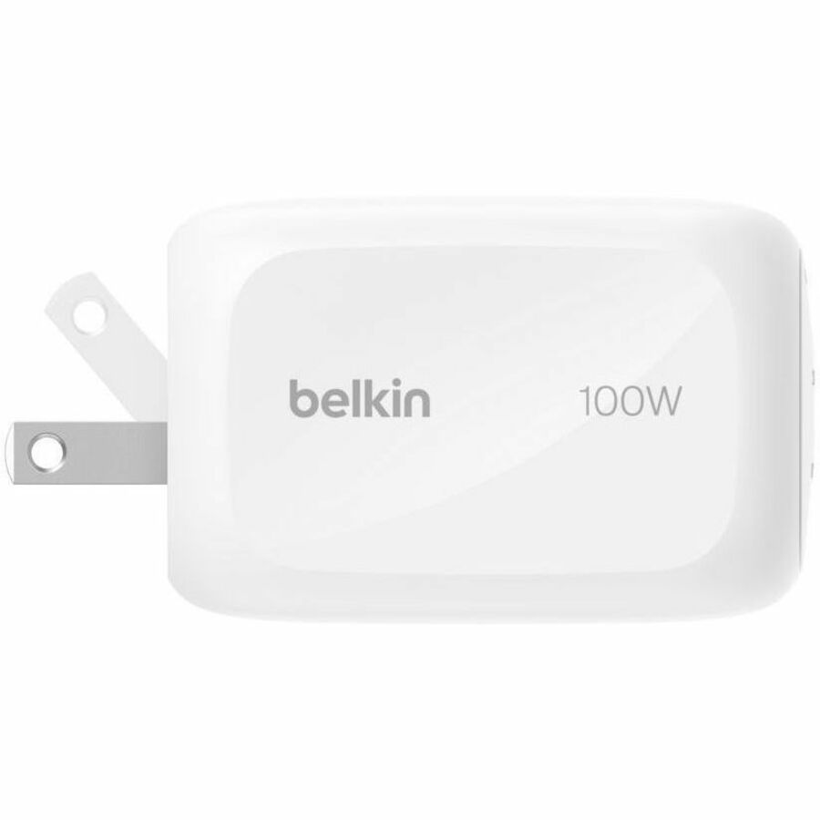 Belkin 100W GaN 3-Port USB Wall Charger - 1xUSB-A, 2xUSB-C - Foldable Prongs - Power Adapter - White - WCH016dqWH
