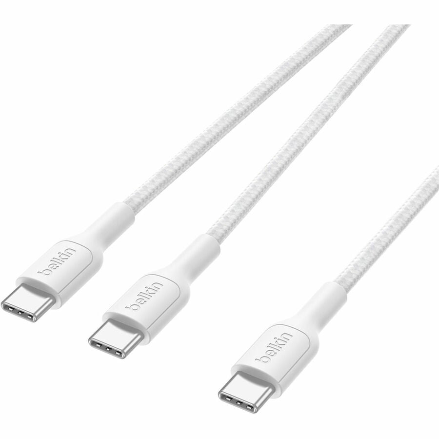 Belkin BoostCharge Pro Braided USB-C to Dual USB-C Cable 140W, White, 5ft/1.5m - CAC004fq1.5MWH