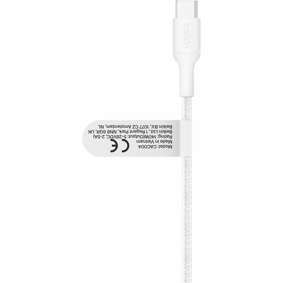 Belkin BoostCharge Pro Braided USB-C to Dual USB-C Cable 140W, White, 5ft/1.5m - CAC004fq1.5MWH