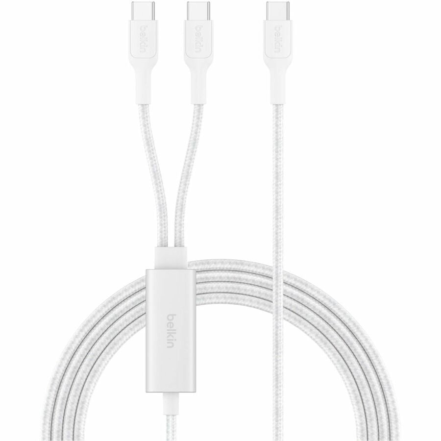 Belkin BoostCharge Pro Braided USB-C to Dual USB-C Cable 140W, White, 5ft/1.5m - CAC004fq1.5MWH