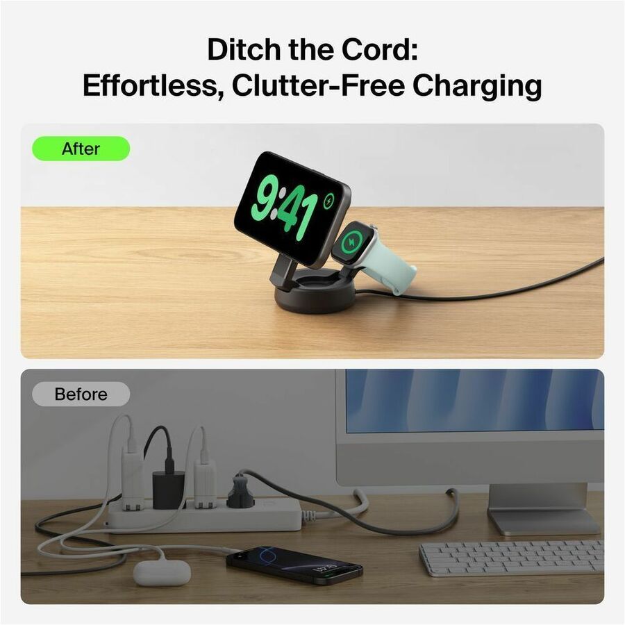 Belkin UltraCharge Pro 2-in-1 Convertible Magnetic Charger with Qi2 25W, Charcoal - WIZ043ttCH
