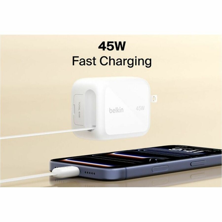 Belkin UltraCharge Retractable GaN Wall Charger 45W, White - WCH023dqWH