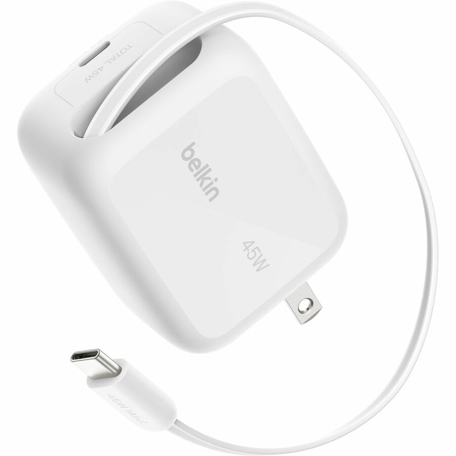 Belkin UltraCharge Retractable GaN Wall Charger 45W, White - WCH023dqWH