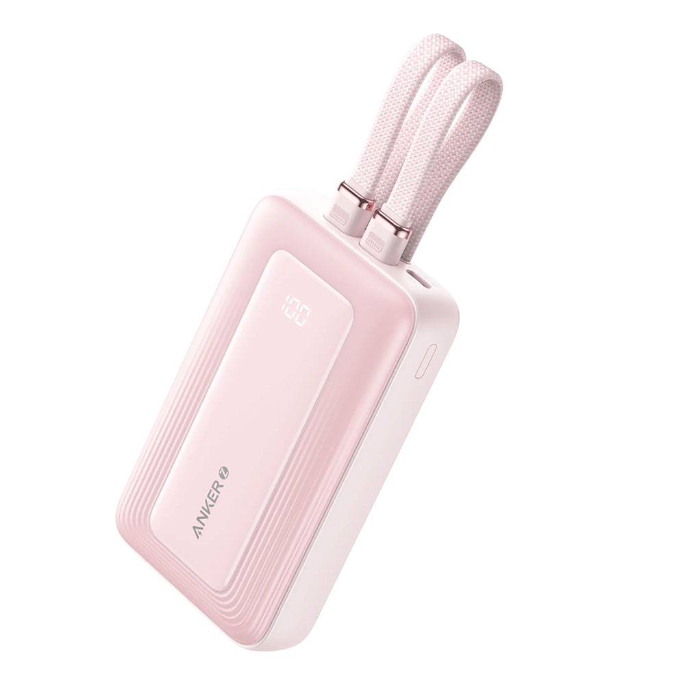 ANKER 10K MAH 30W POWER BANK W/ BUILT-IN USB-C & LIGHTNING CABLE - PINK