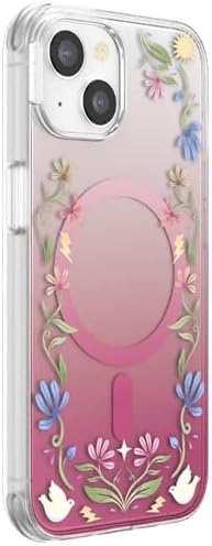 PopSockets iPhone 14 Phone Case with MagSafe, Wireless Charging Compatible, Disney - Boho Wildflowers Maroon