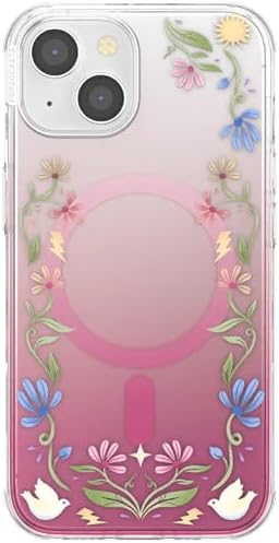 PopSockets iPhone 13 Phone Case with MagSafe, Wireless Charging Compatible, Disney - Boho Wildflowers Maroon