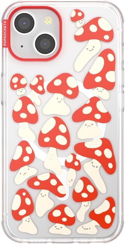 PopSockets iPhone 13 Case Compatible with MagSafe, Phone Case for iPhone 13, Wireless Charging Compatible - Red Shrooms
