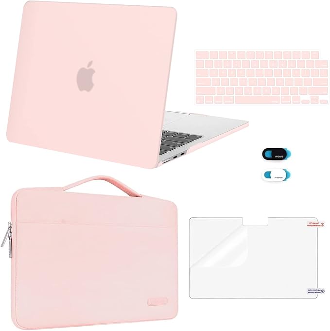 MOSISO Compatible with MacBook Air 13 inch Case 2025 2024 2023 2022 M4 A3240 M3 A3113 M2 A2681, Hard Shell&Sleeve Bag&Keyboard Skin&Webcam Cover&Screen Film for MacBook Air 13.6 inch, Chalk Pink