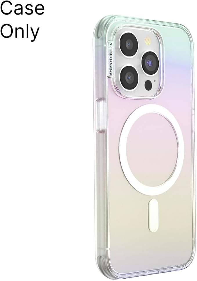 PopSockets iPhone 15 Pro Phone Case with MagSafe- Shimmer | Magnetic, Wireless Charging, Camera & Drop Protection, Rainbow, Colorful, iPad, Removable, Popper