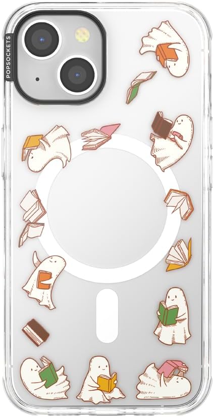 PopSockets iPhone 14 Phone Case with MagSafe, Wireless Charging Compatible, Bookish - Spooky Book Club