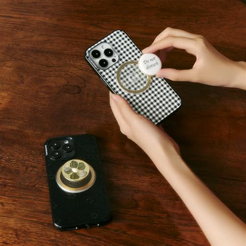 PopSockets iPhone 14 Pro Phone Case with MagSafe- Black Gingham