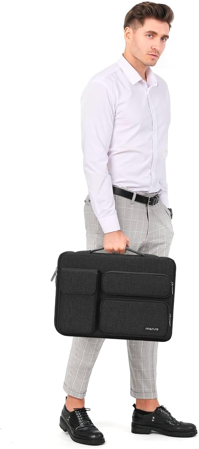 MOSISO 360 Protective Laptop Case 15 inch, Laptop Sleeve Compatible with MacBook Air 15 M4 A3241 M3 A3114 M2 A2941 2025-2023, Dell XPS 15, Side Open Bag with 2 Raised&1 Flapover Pockets, Slate Gray