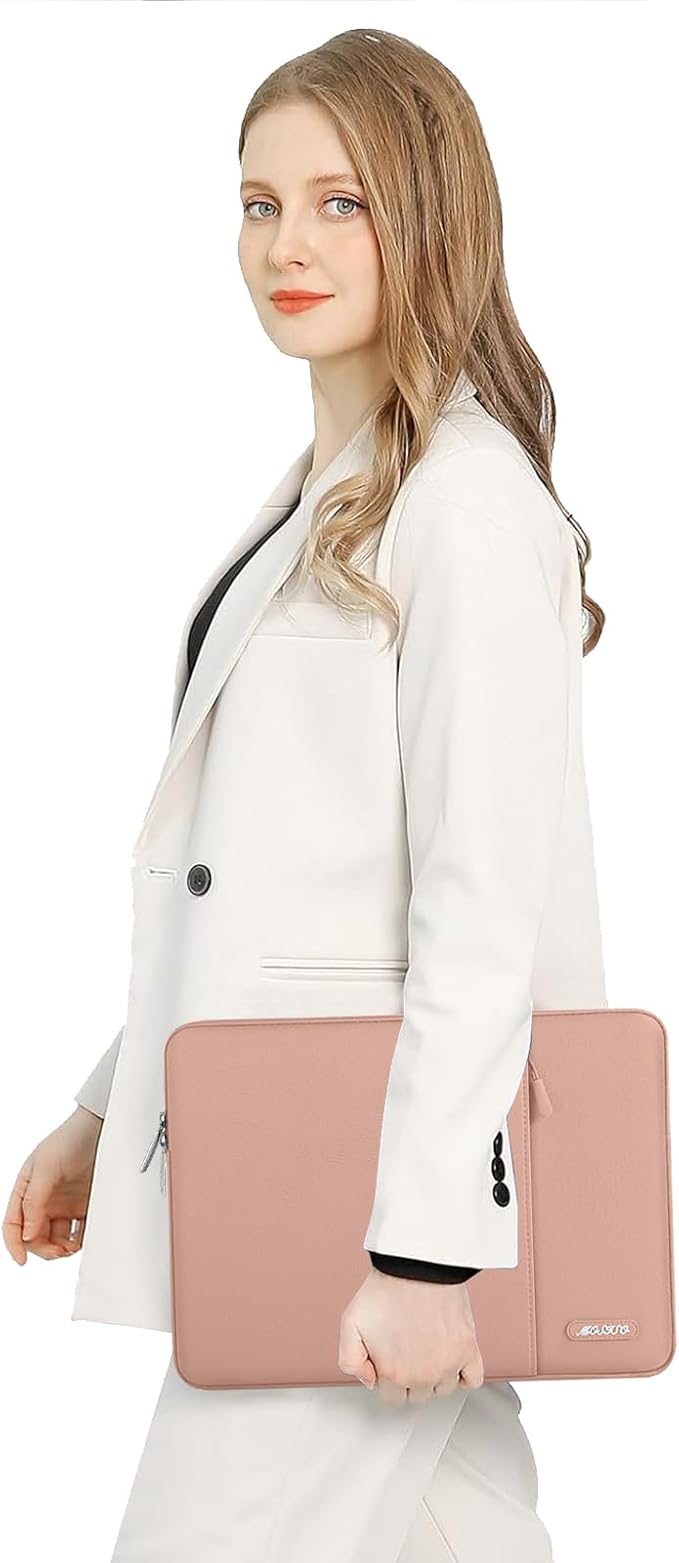 MOSISO Laptop Case 13.3 inch, 13-13.3 inch Laptop Sleeve Compatible with MacBook Air/Pro 13 / Pro 14, HP Dell ASUS Lenovo Notebook, Polyester Vertical Computer Sleeve Bag with Pocket, Salmon Pink