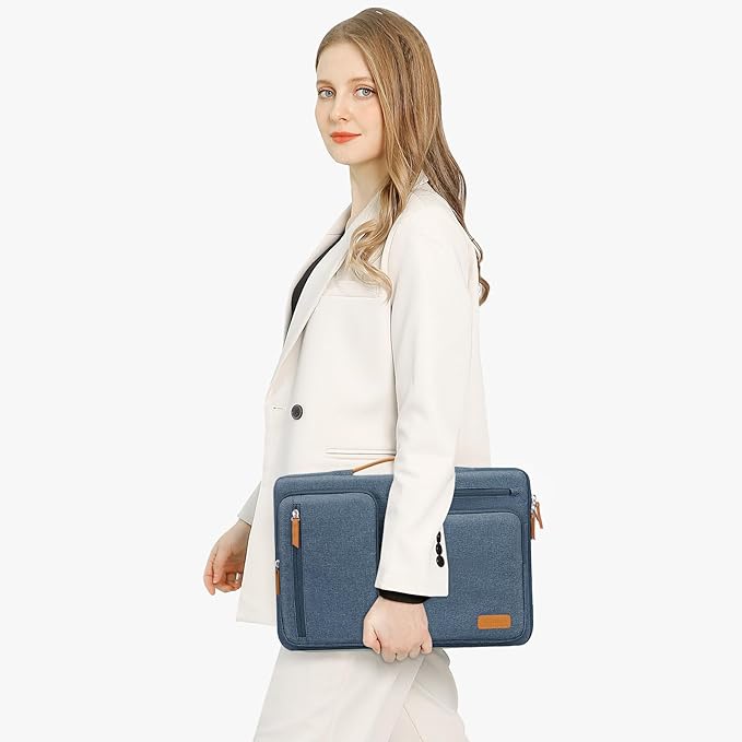MOSISO 360 Protective Laptop Case 15 inch, 15 inch Laptop Sleeve Compatible with MacBook Air M4 M3 M2 2025 2024 2023, Dell XPS Plus, Side Open Carrying Case with 4 Zipper Pockets&Handle, Haze Blue