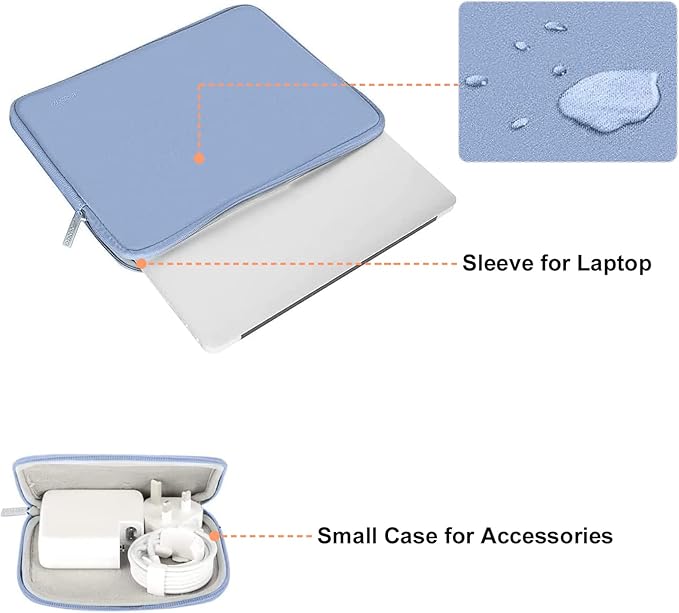 MOSISO Laptop Case 13.3 inch, 13-13.3 inch Laptop Sleeve Bag Compatible with MacBook Air/Pro 13 / Pro 14, HP Dell ASUS Lenovo Notebook, Neoprene Computer Sleeve Bag with Small Case, Serenity Blue
