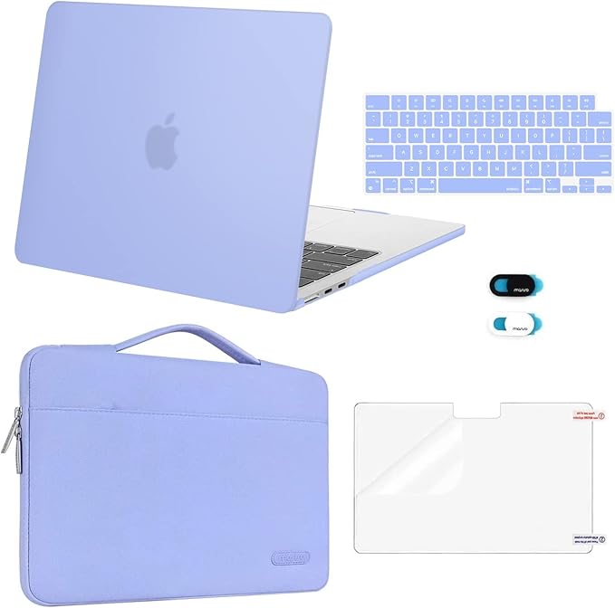 MOSISO Compatible with MacBook Air 13 inch Case 2025 2024 2023 2022 M4 A3240 M3 A3113 M2 A2681, Hard Shell&Sleeve Bag&Keyboard Skin&Webcam Cover&Screen Film for MacBook Air 13.6 inch, Slate Blue